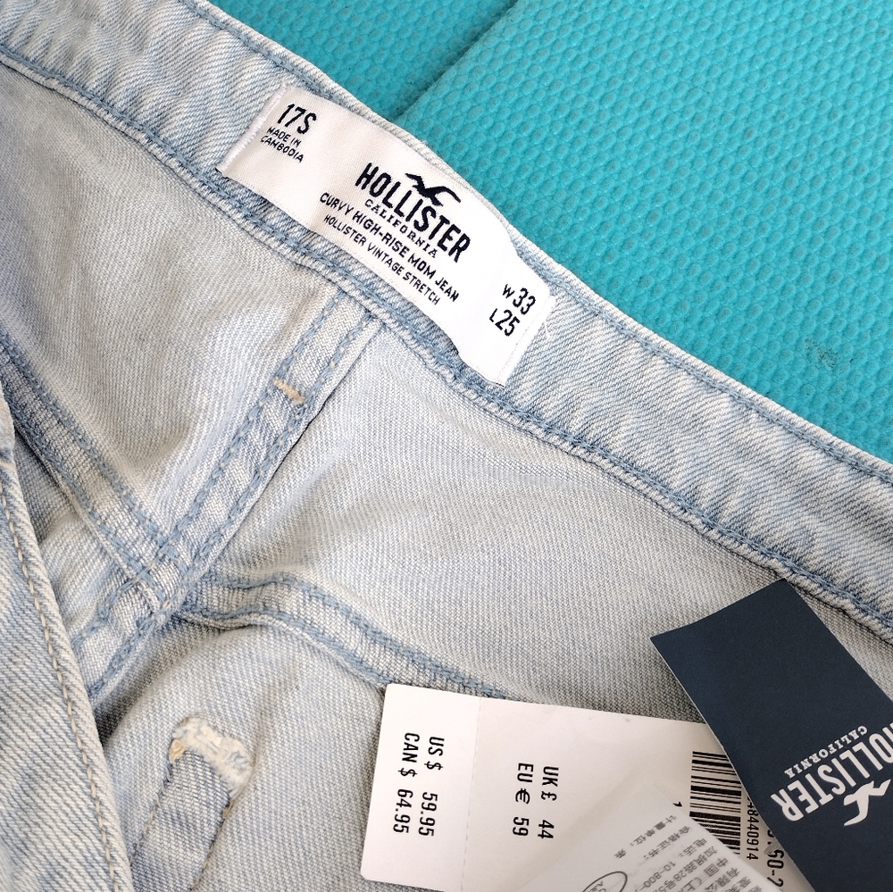 NWT Hollister Curvy High Rise Crop Mom Jeans Ripped Vintage - Size 17 S - Picture 7 of 10